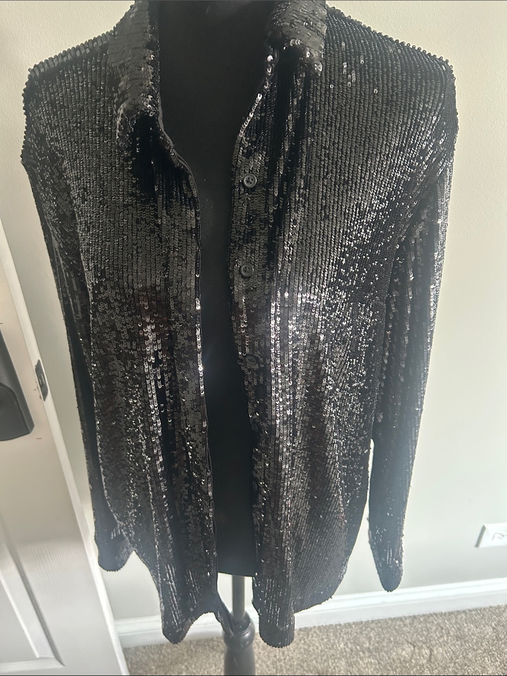 Express Black Sequin Button-Front Cardigan